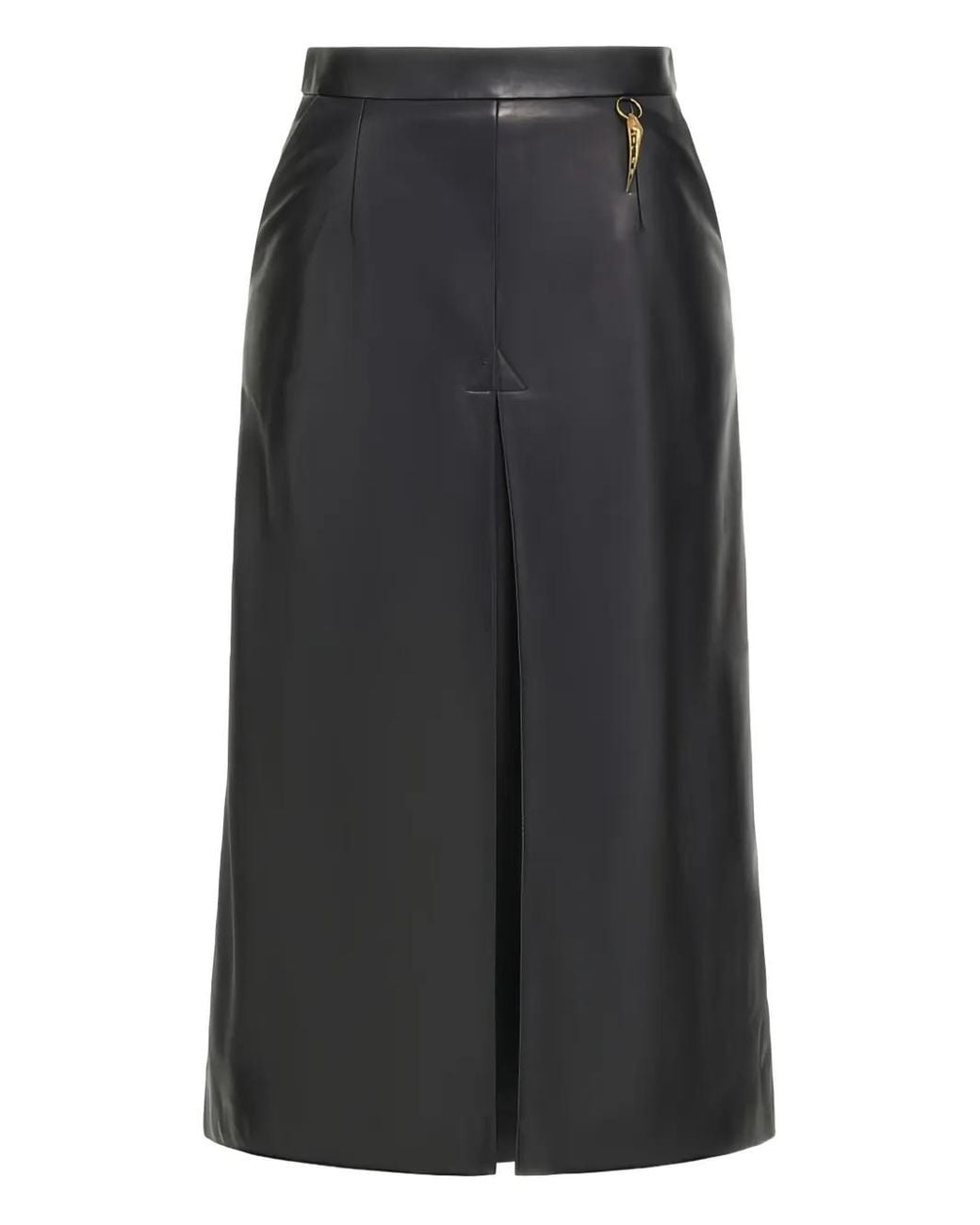 Roberto Cavalli Black Leather Pleat-Front Midi Skirt