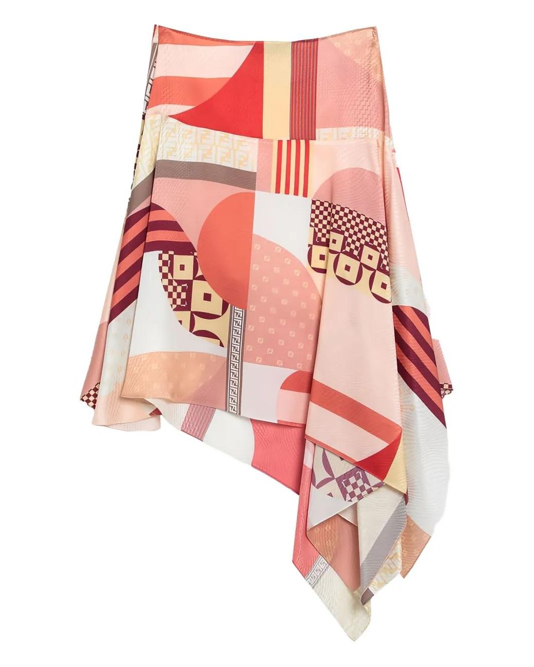 Fendi Red Jupe Asymétrique À Imprimé Graphique