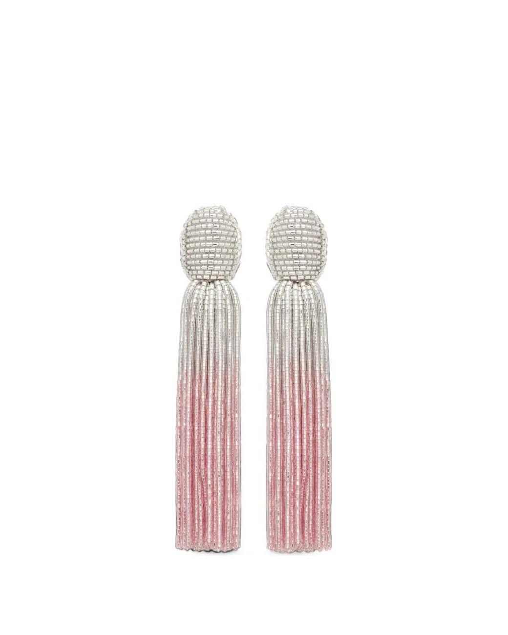 Oscar de la Renta Pink Ombre Beaded Tassel Earrings