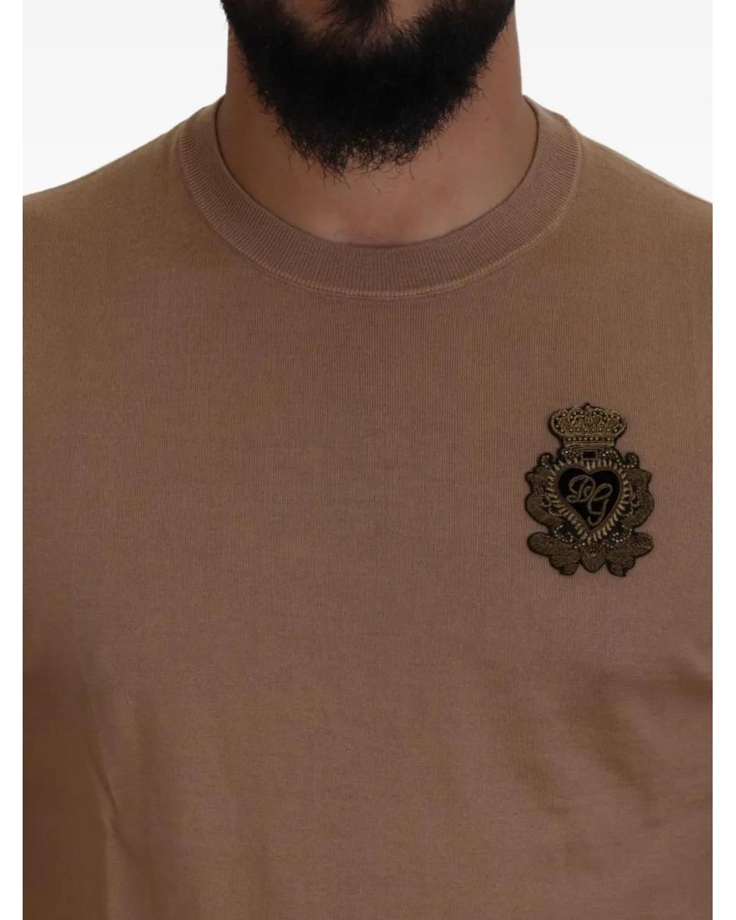 Dolce & Gabbana Brown Embroidered Logo-Patch Sweater for men