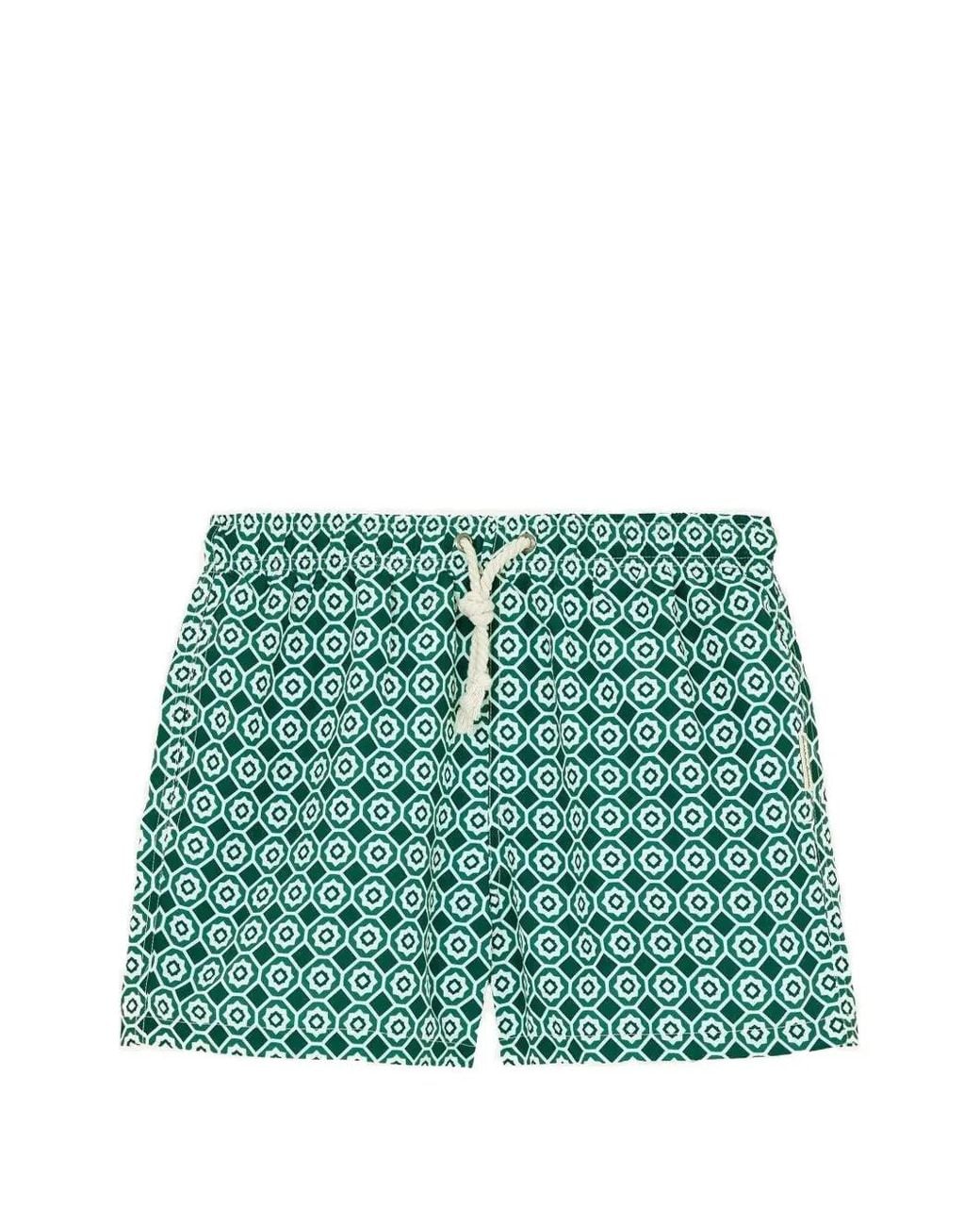 GASSA D'AMANTE Green Geometric-Print Swim Shorts for men