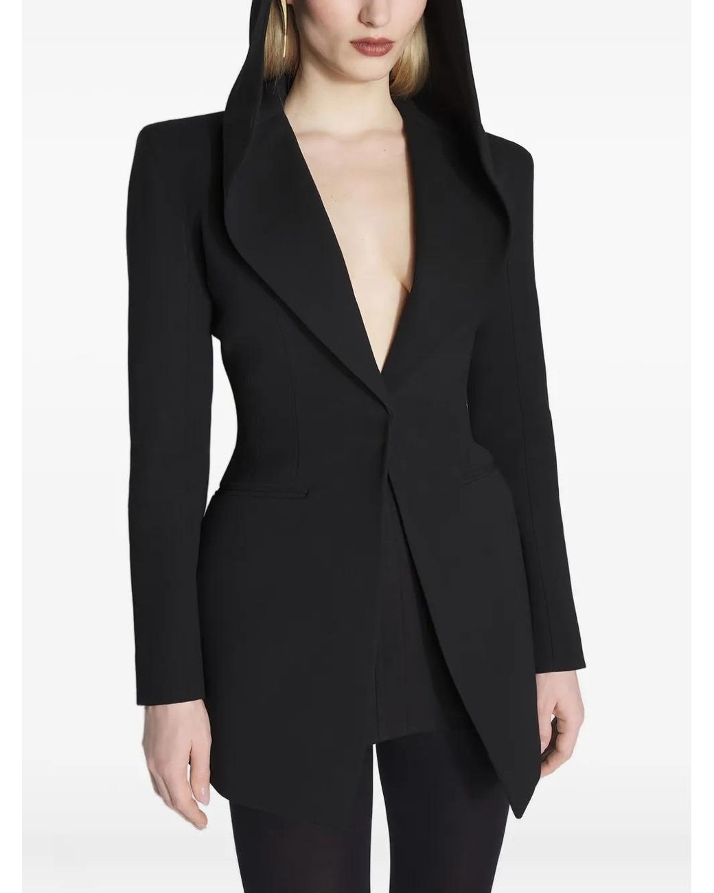 Mugler Black Hooded Padded-Shoulder Jacket
