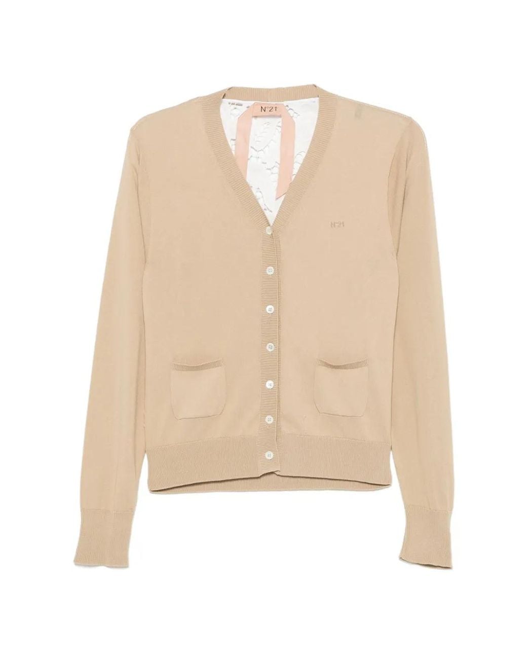 N°21 Natural Lace-Panelled V-Neck Cardigan