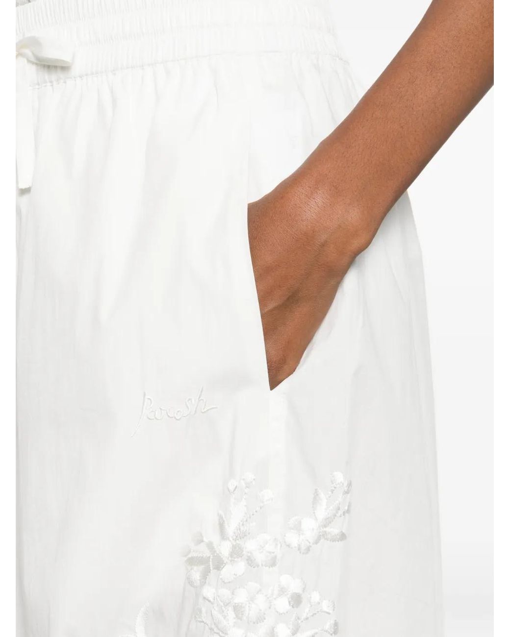 P.A.R.O.S.H. White Ninja Embroidered Trousers
