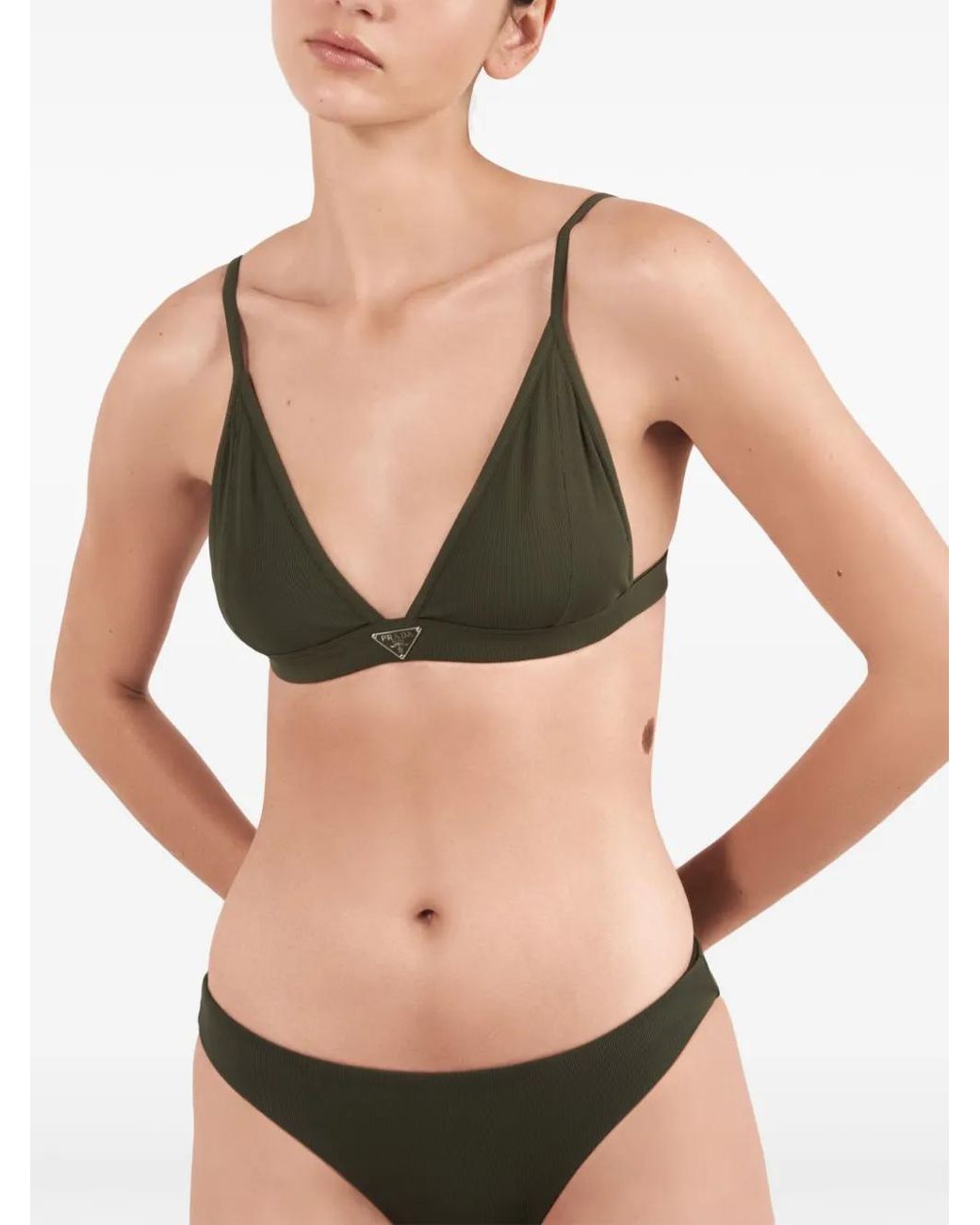 Prada Green Ribbed Knit Bralette Bikini Top