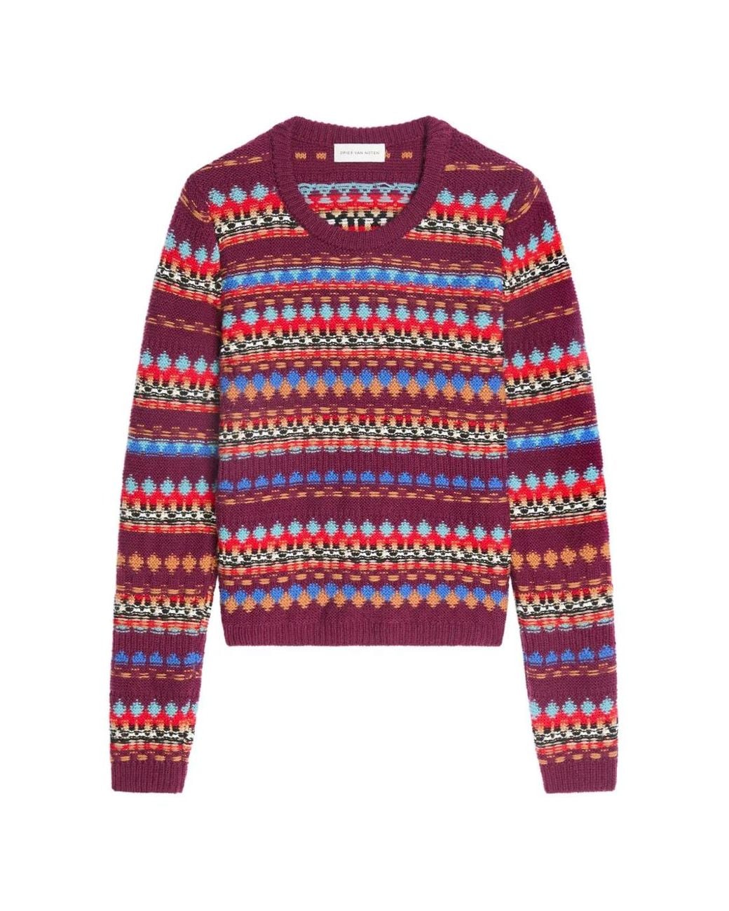 Dries Van Noten Red Jacquard Wool Sweater