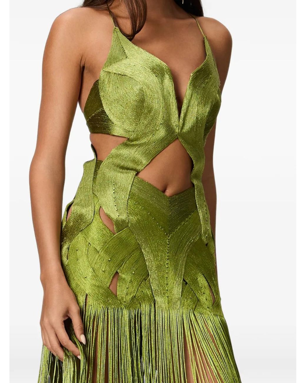 NORINA ST Green Dune Fringed Cut-Out Maxi Dress