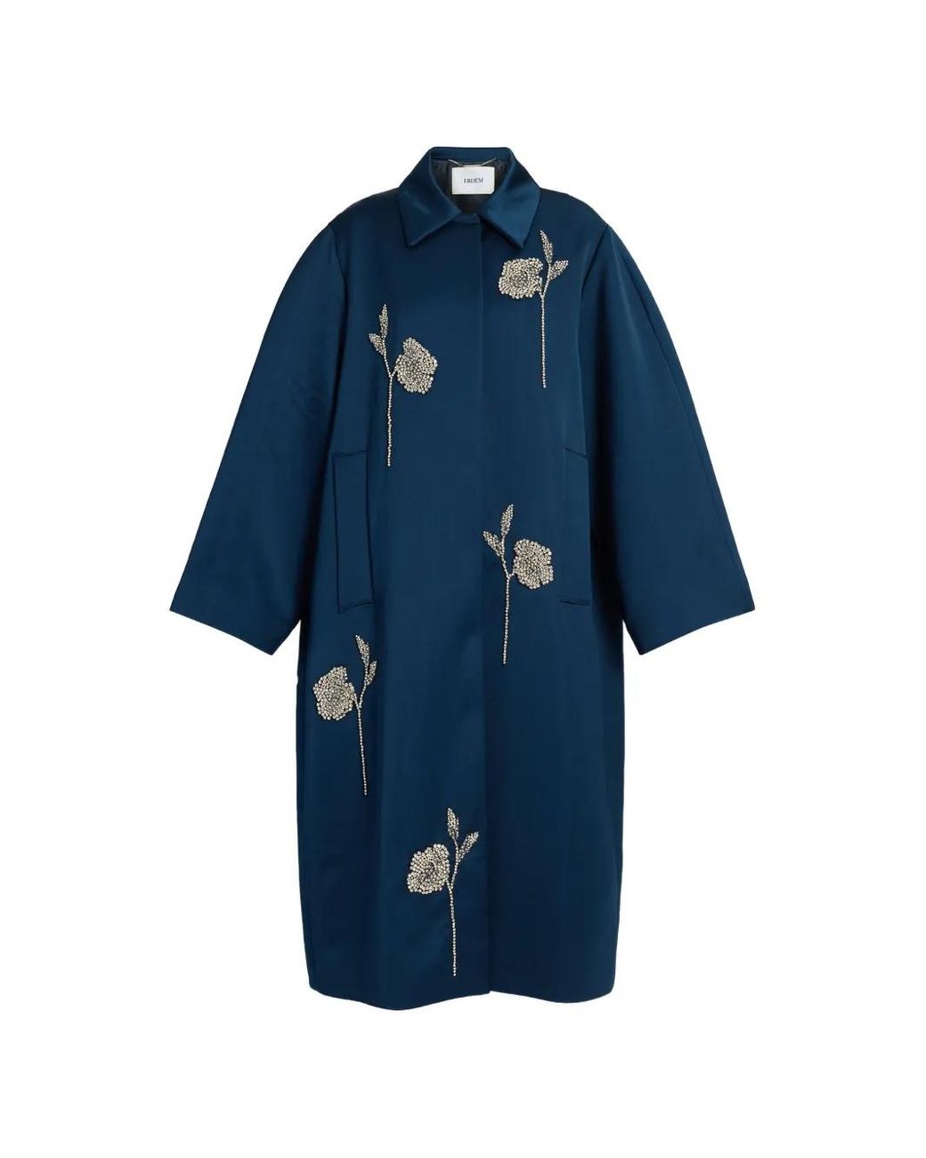 Erdem Blue Embroidered Satin Coat