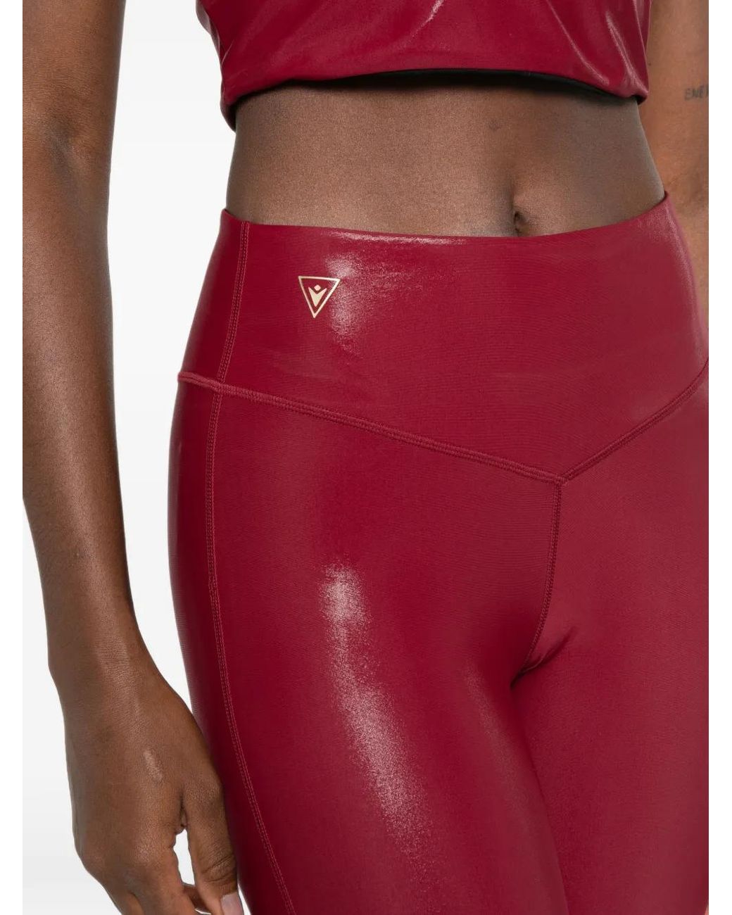 MACRON Red Metallic-Effect Logo-Patch Performance Leggings