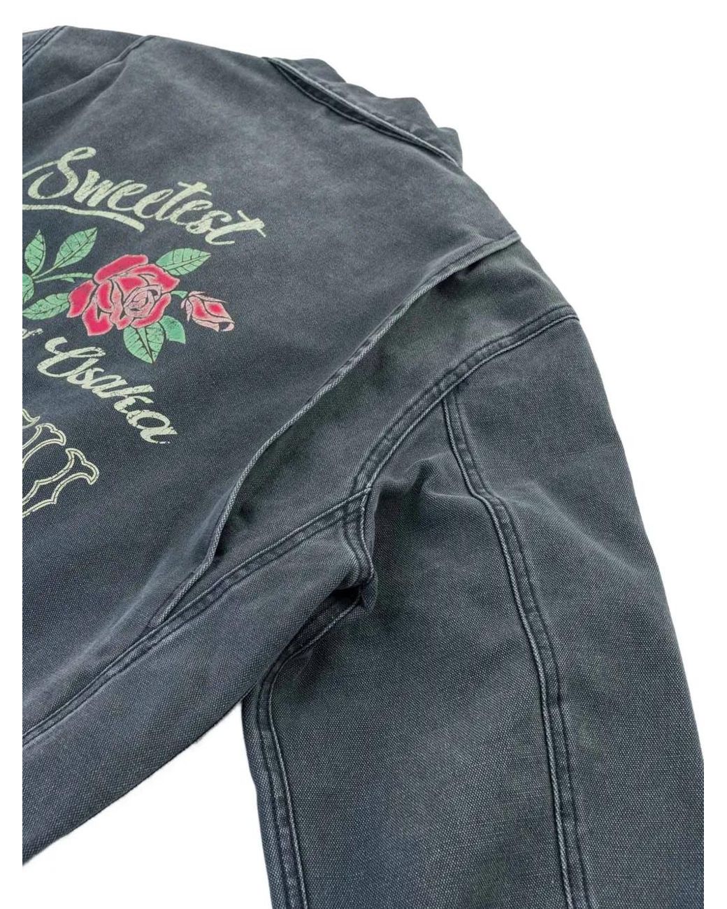 Evisu Blue Seagull-Print Rose-Embroidered Jacket for men