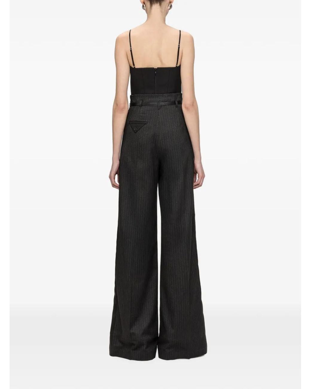 Nissa Black Pinstripe Wide-Leg Pants