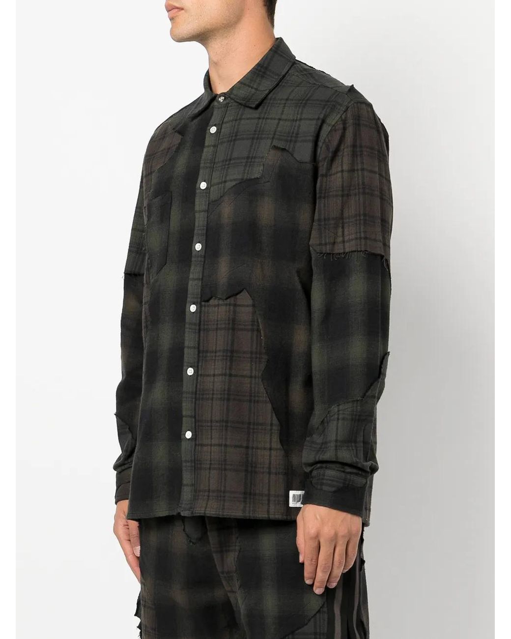 Mostly Heard Rarely Seen Black Plaid-Check Patchwork Shirt for men