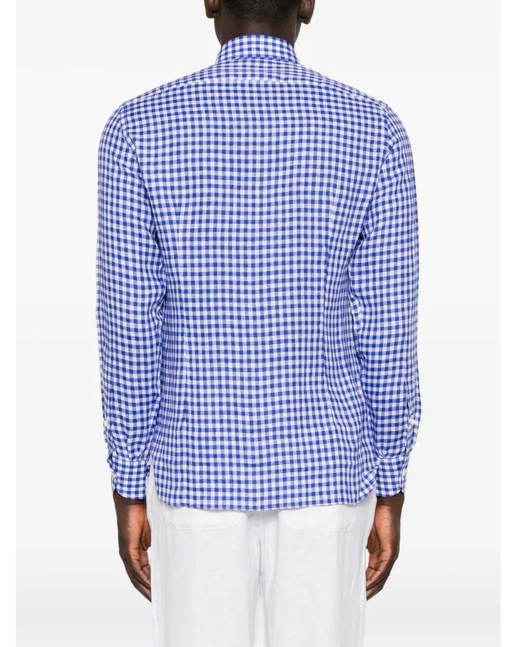 Truzzi Blue Gingham-Pattern Button-Down Shirt for men