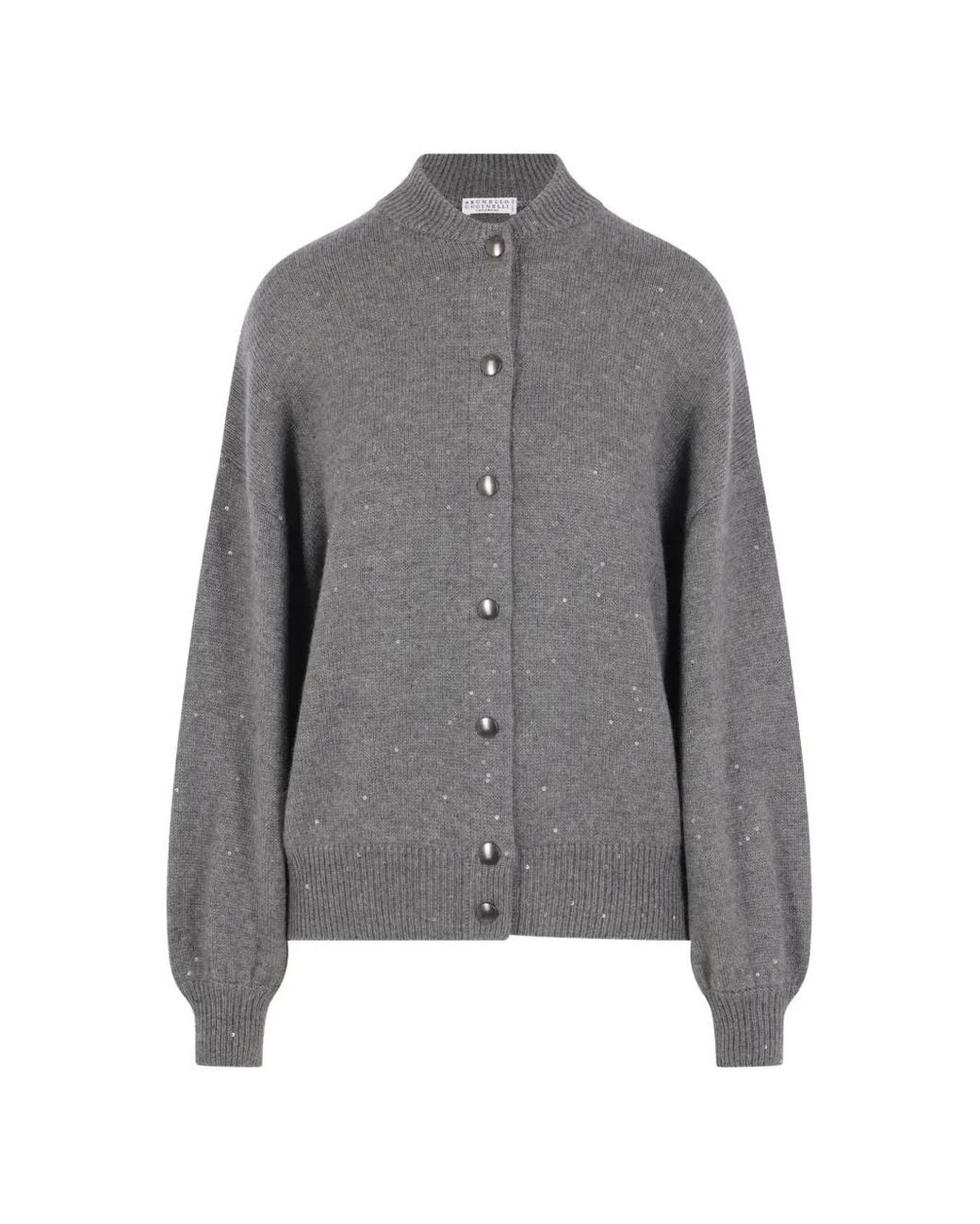 Brunello Cucinelli Gray Cardigan Brodé De Sequins À Boutonnière