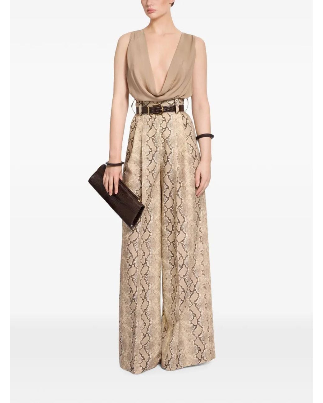 Elie Saab Natural Pantalon En Laine Vierge À Imprimé Peau De Python