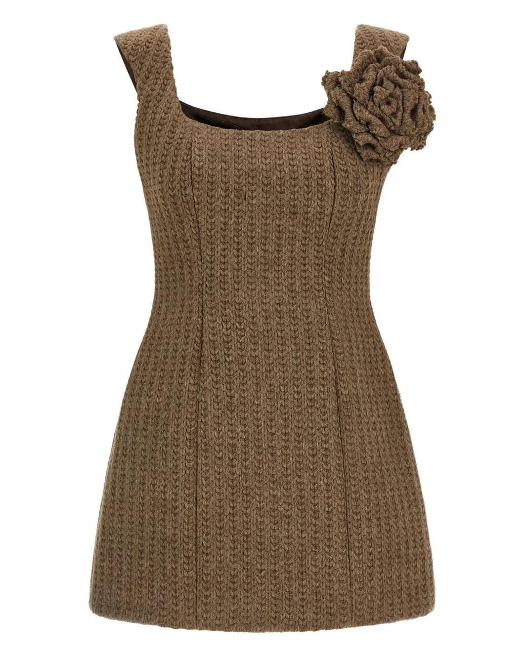 GIUSEPPE DI MORABITO Brown Cable-Knit Flower-Detail Mini Dress