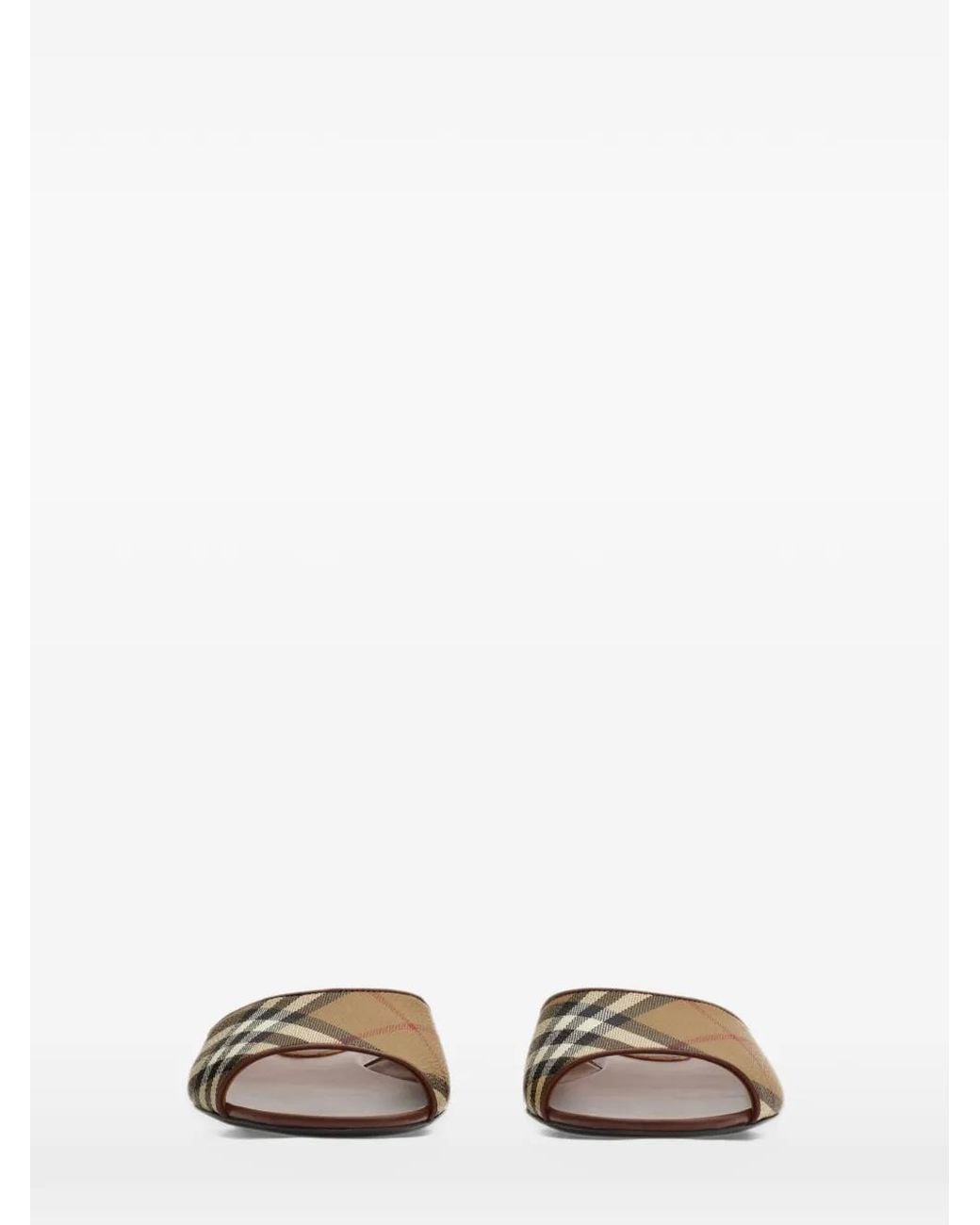 Burberry White Check And Leather Fey Slides