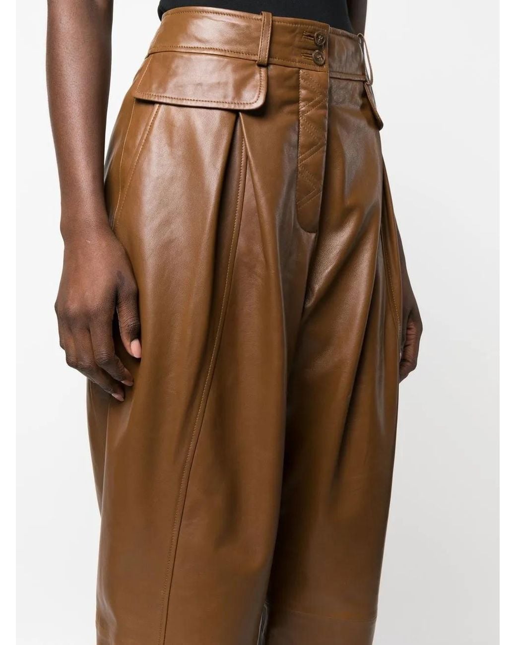 Alberta Ferretti Brown High-Waisted Leather Trousers