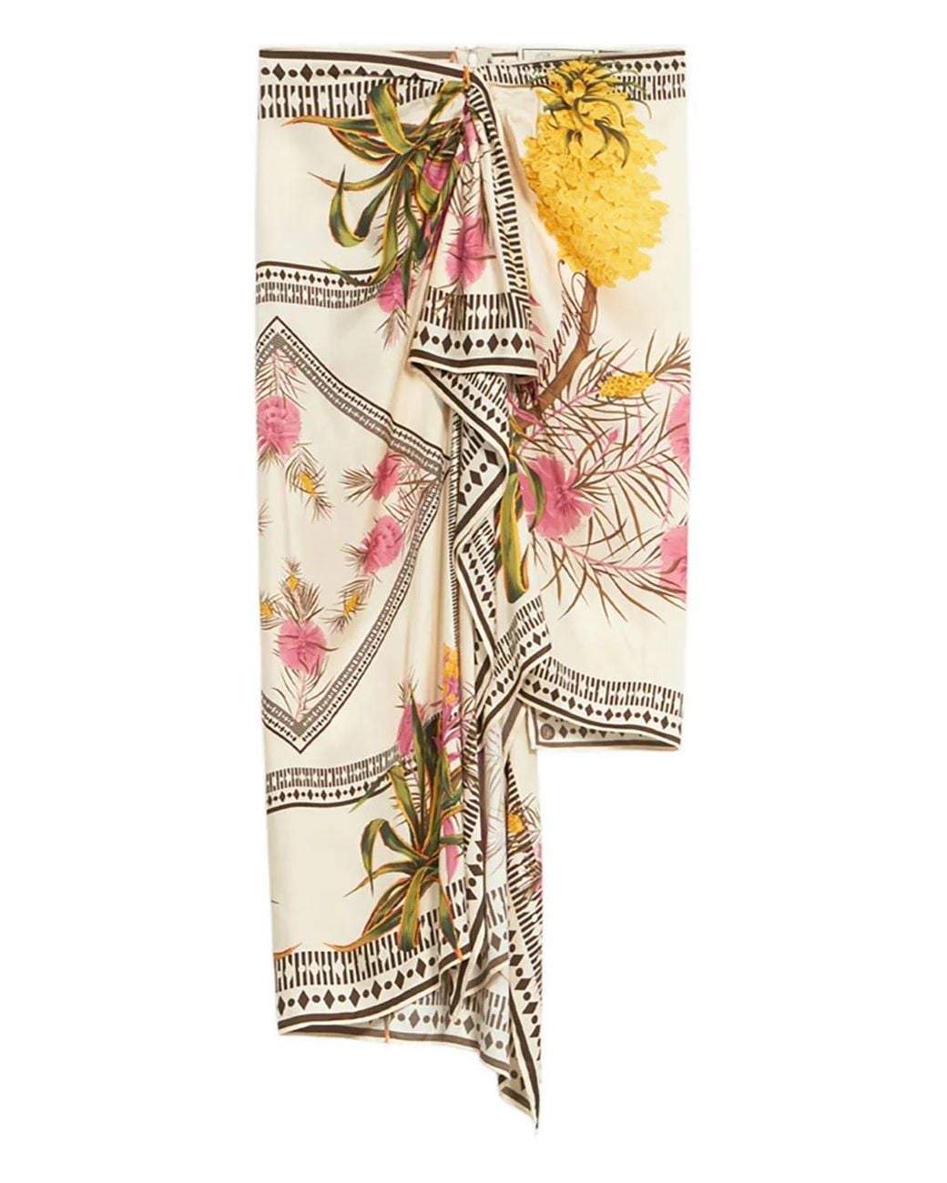 Blumarine White Asymmetric Floral-Print Skirt