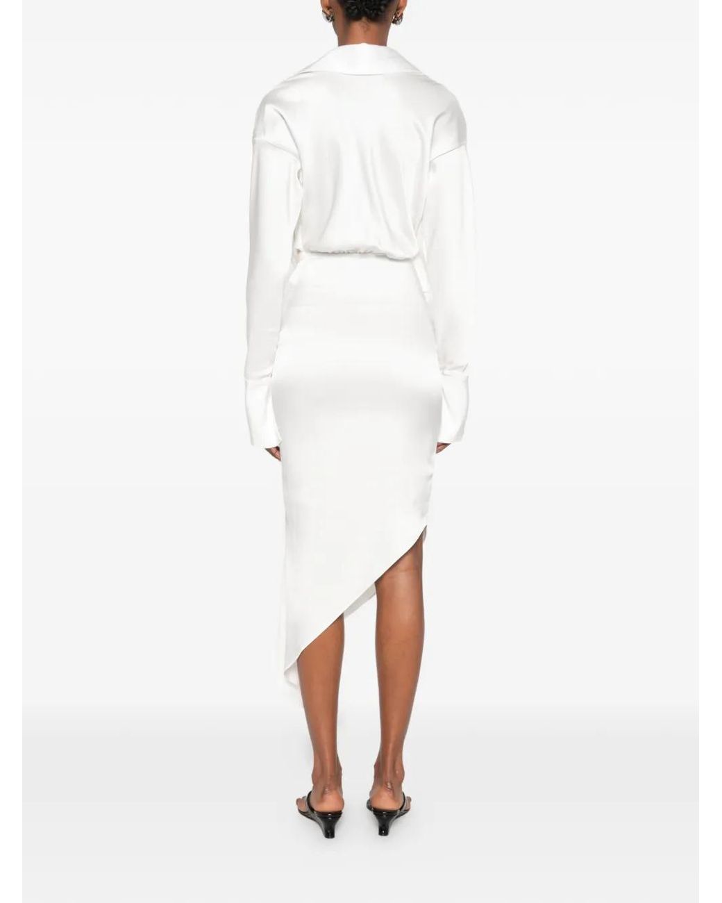 Vestiaire d'un Oiseau Libre White Asymmetric Draped Midi Dress