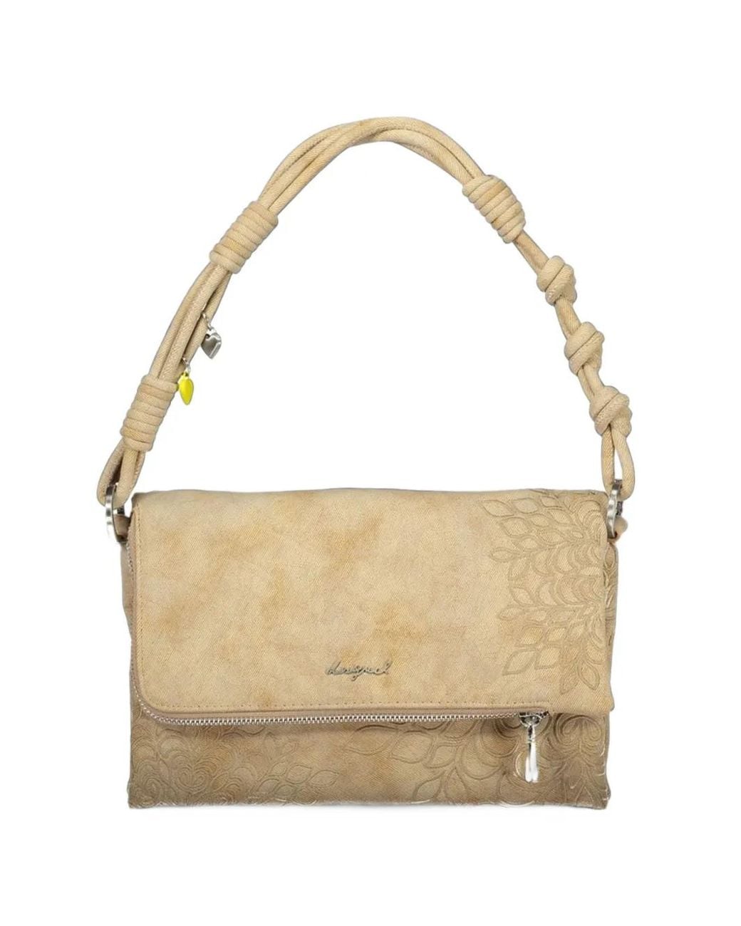 Desigual White Medium Floral-Embossed Knotted Shoulder Bag