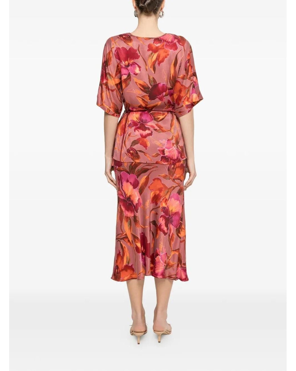 Nissa Red Printed V-Neck Top
