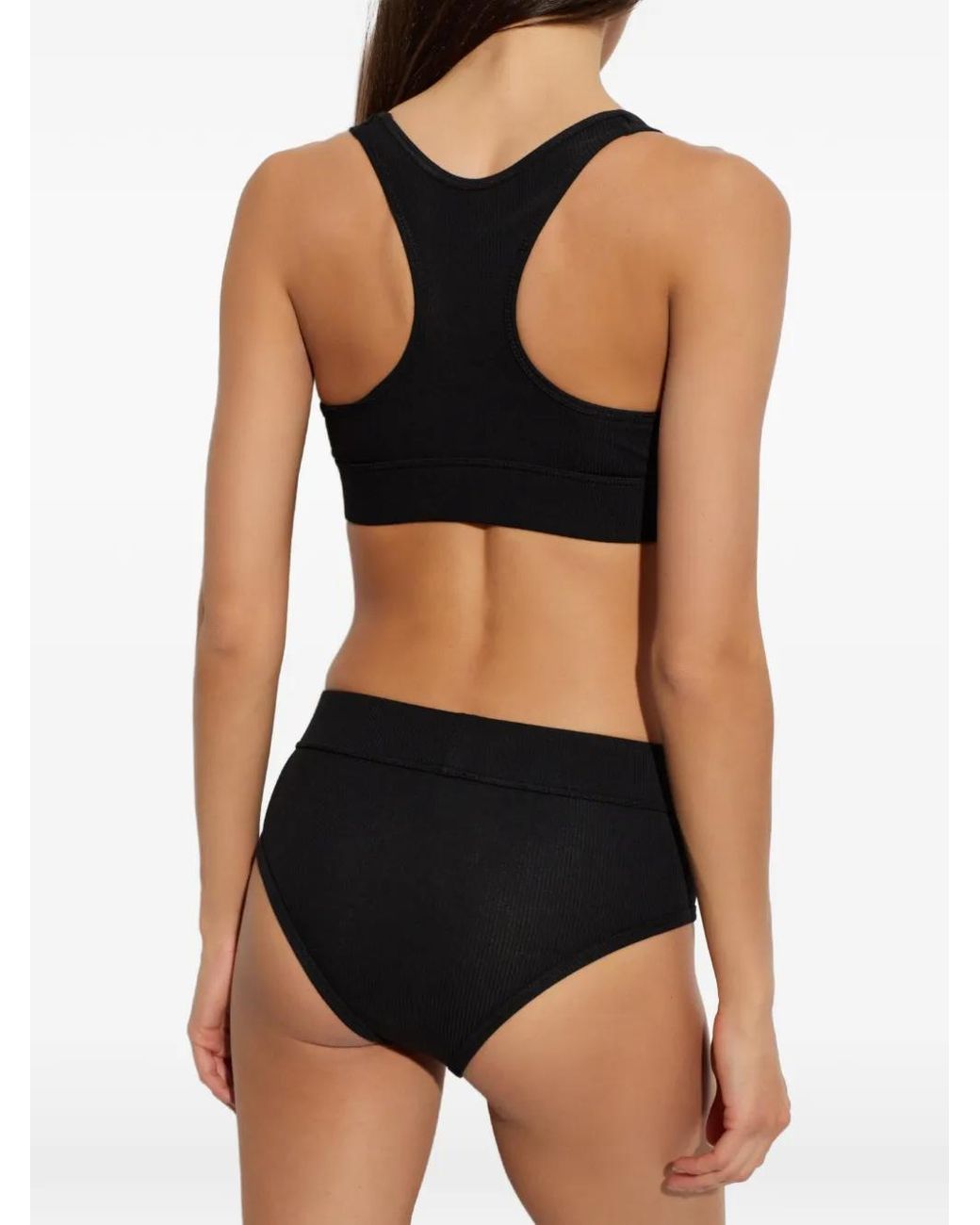 Palm Angels Black Ribbed Logo-Patch Bra