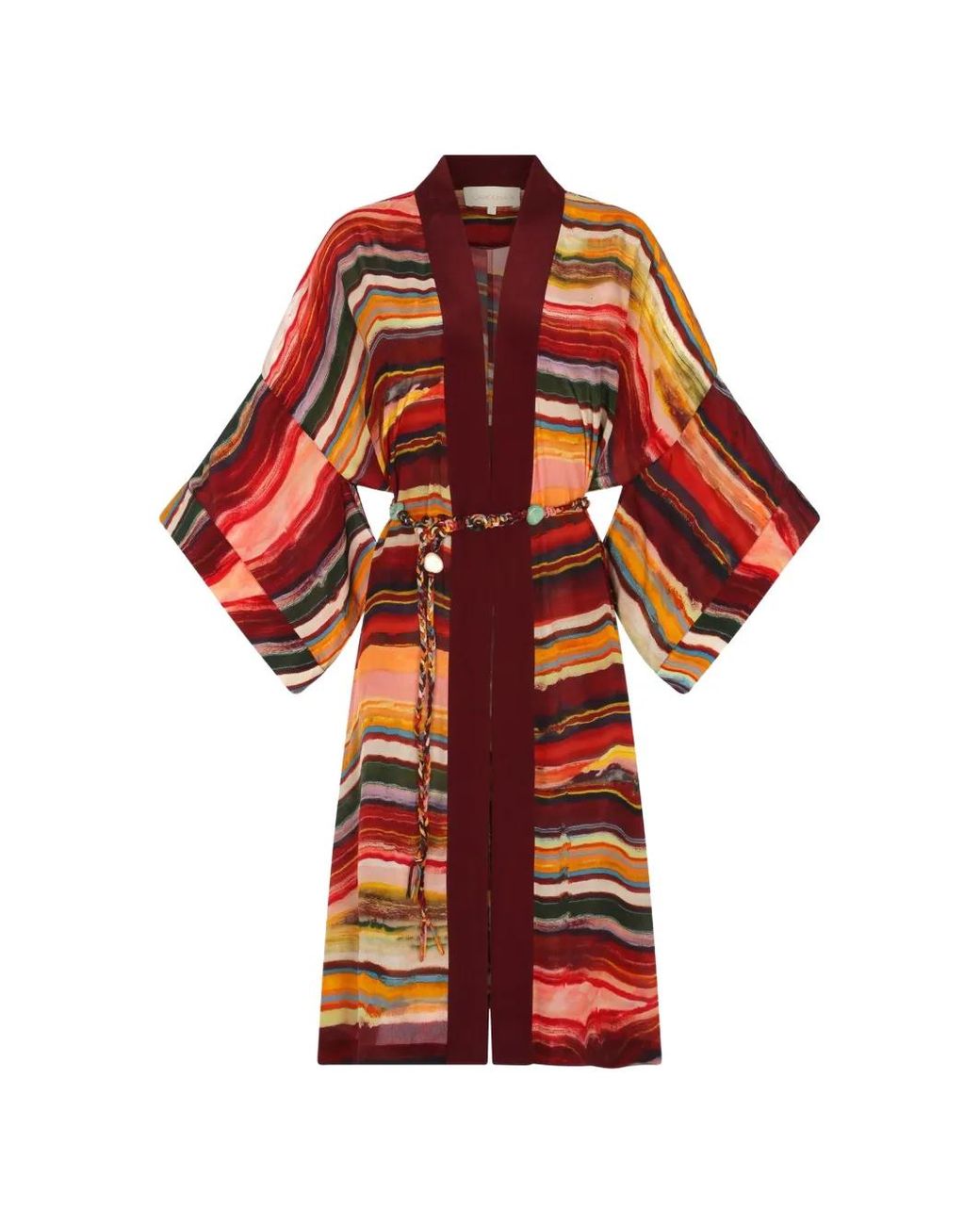 Carolina K Red Eden Striped Belted Kimono