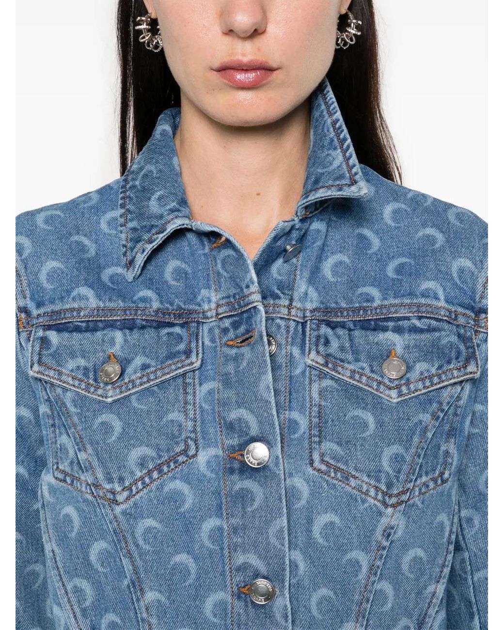 MARINE SERRE Blue Crescent-Moon-Print Denim Jacket