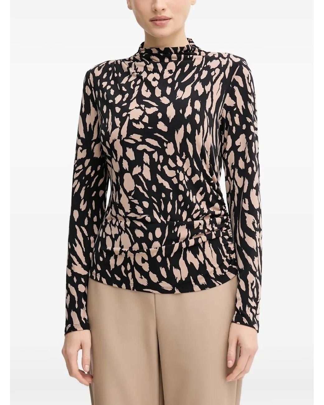 Joseph Ribkoff Black Printed Ruched Blouse