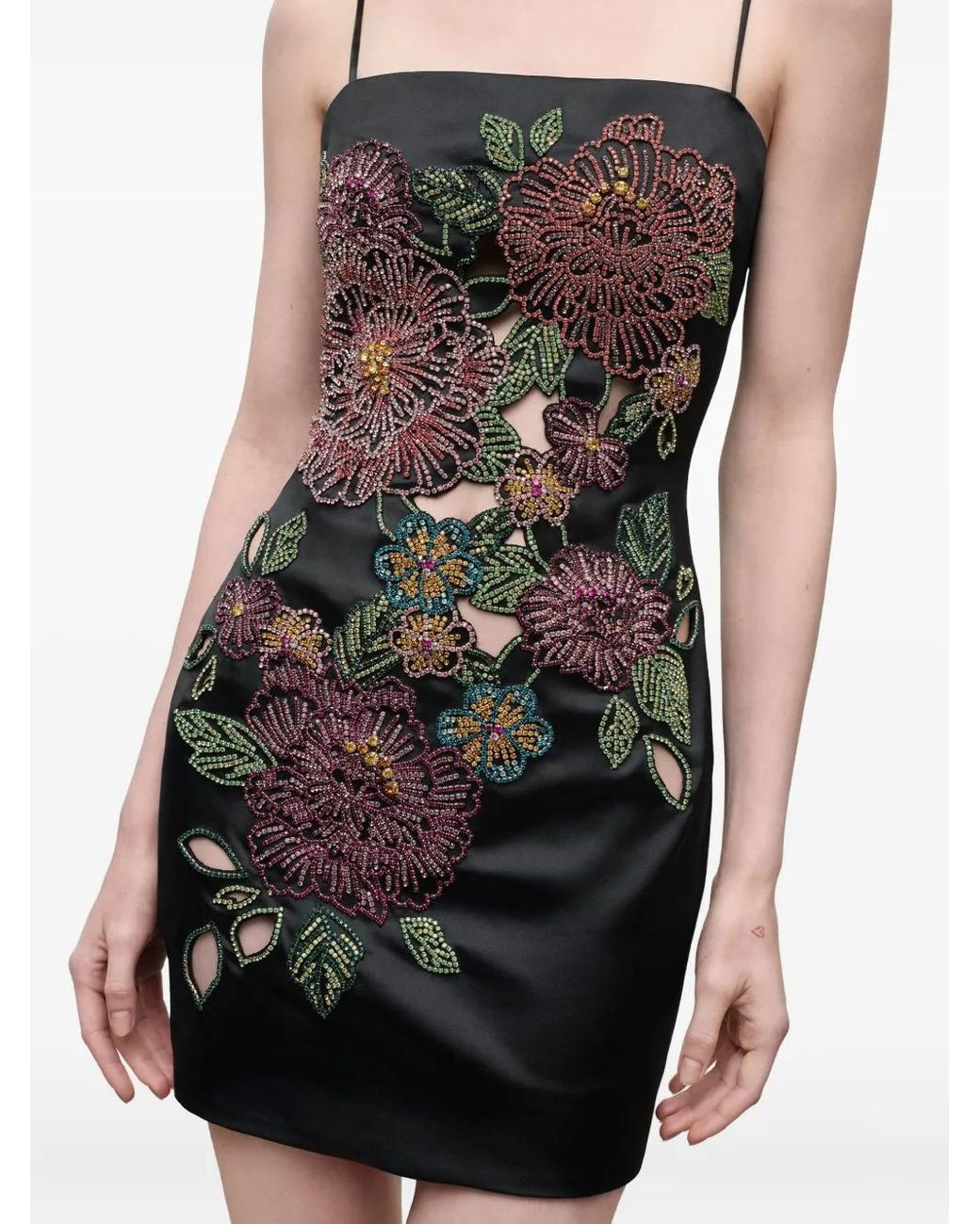 Area Black Embroidered Mini Dress