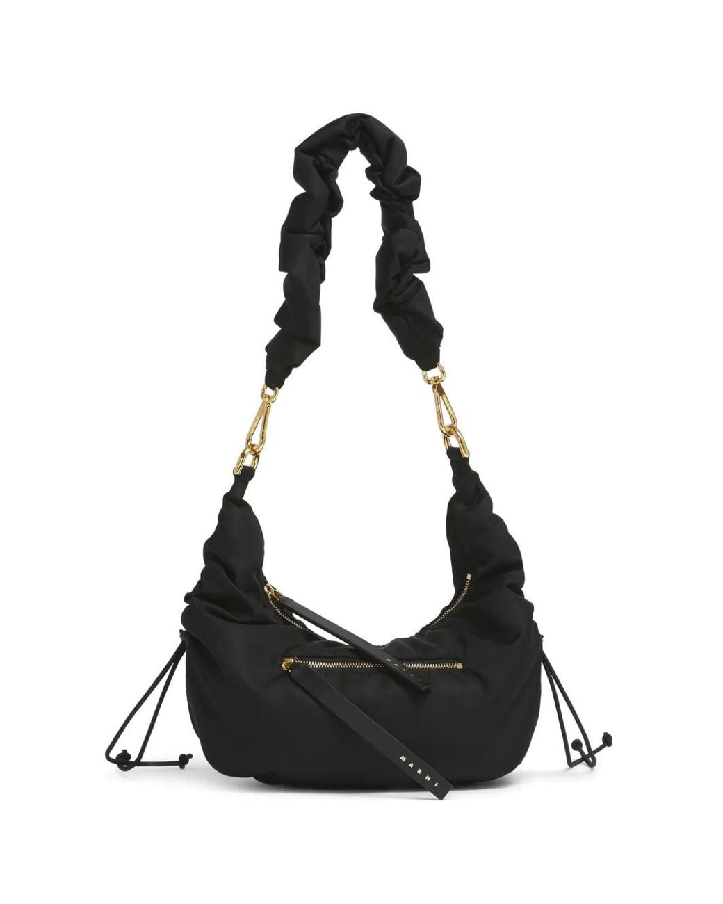 Marni Black Smocked Drawstring Shoulder Bag