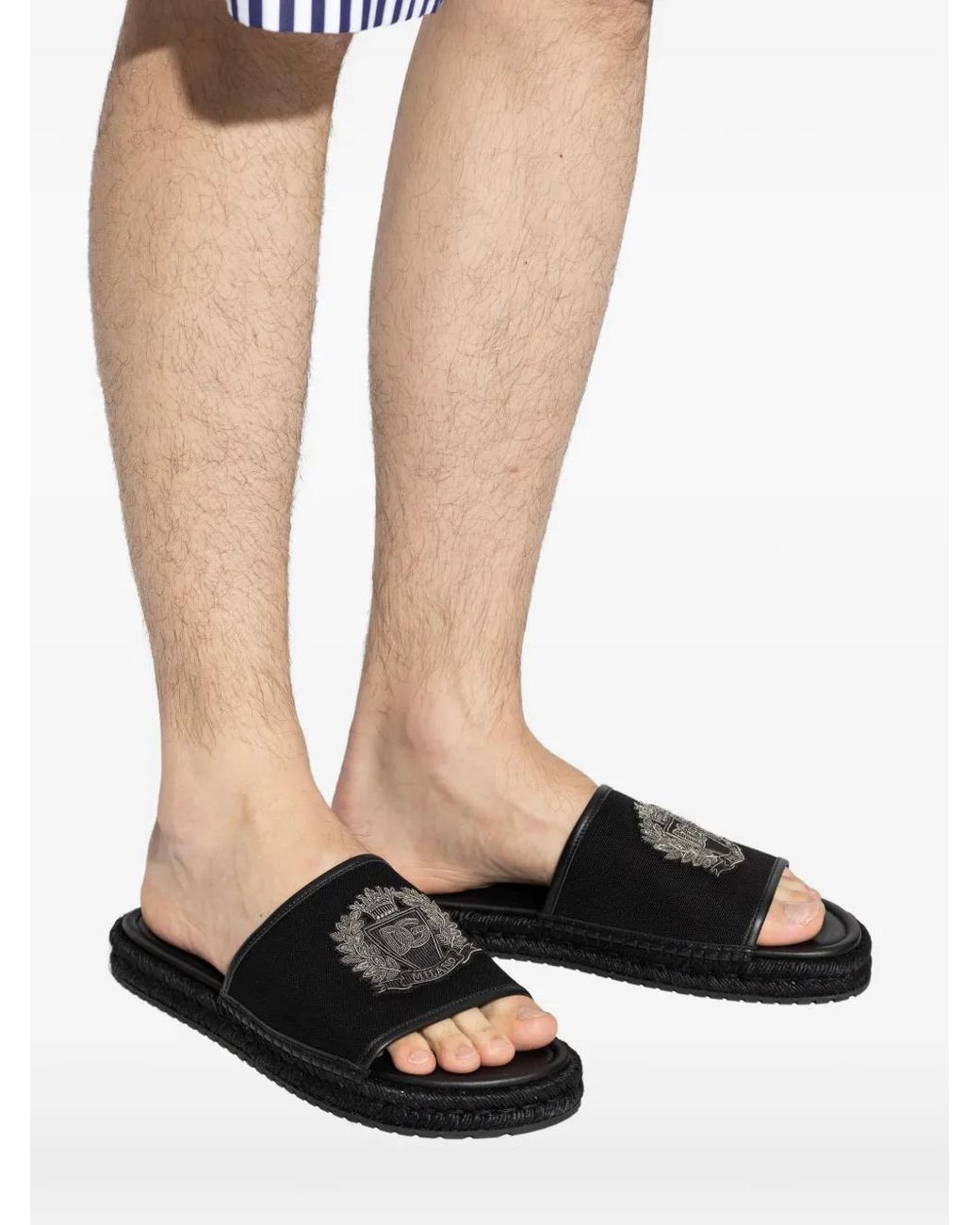 Dolce & Gabbana Black Logo-Appliqué Braided Sandals for men