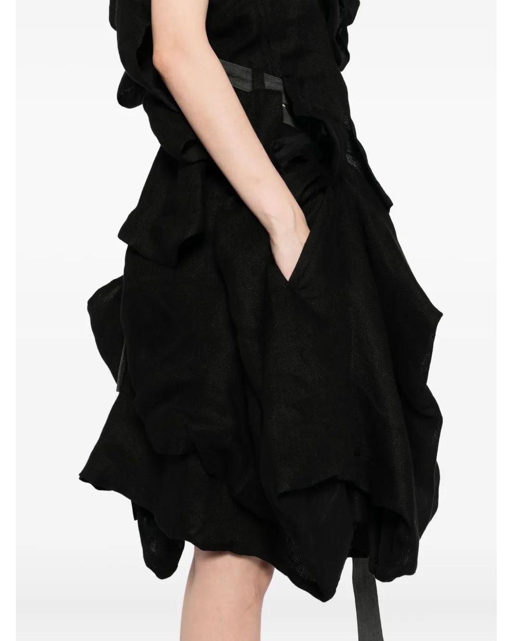 Yohji Yamamoto Black Linen Draped Dress