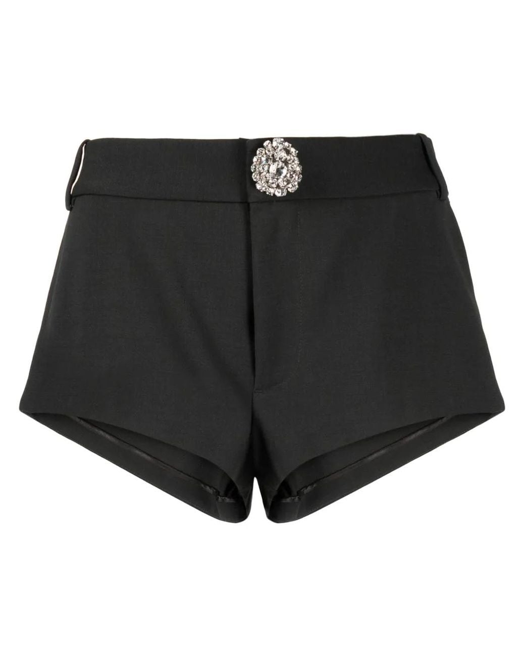 Area Black Crystal-Embellished Virgin Wool Mini Shorts