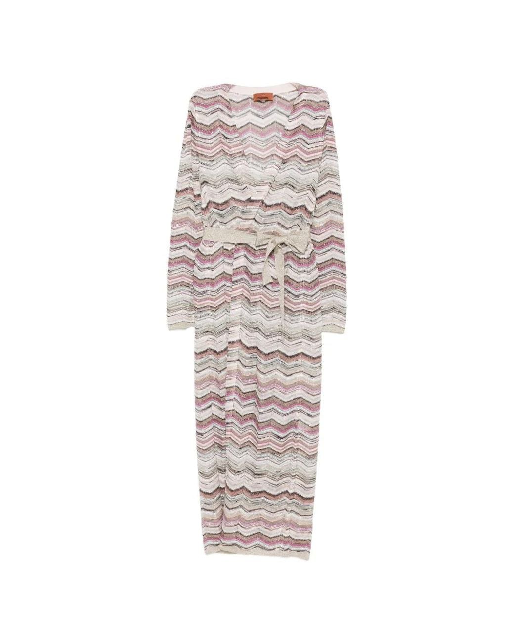 Missoni White Zigzag-Knit Belted Cardigan