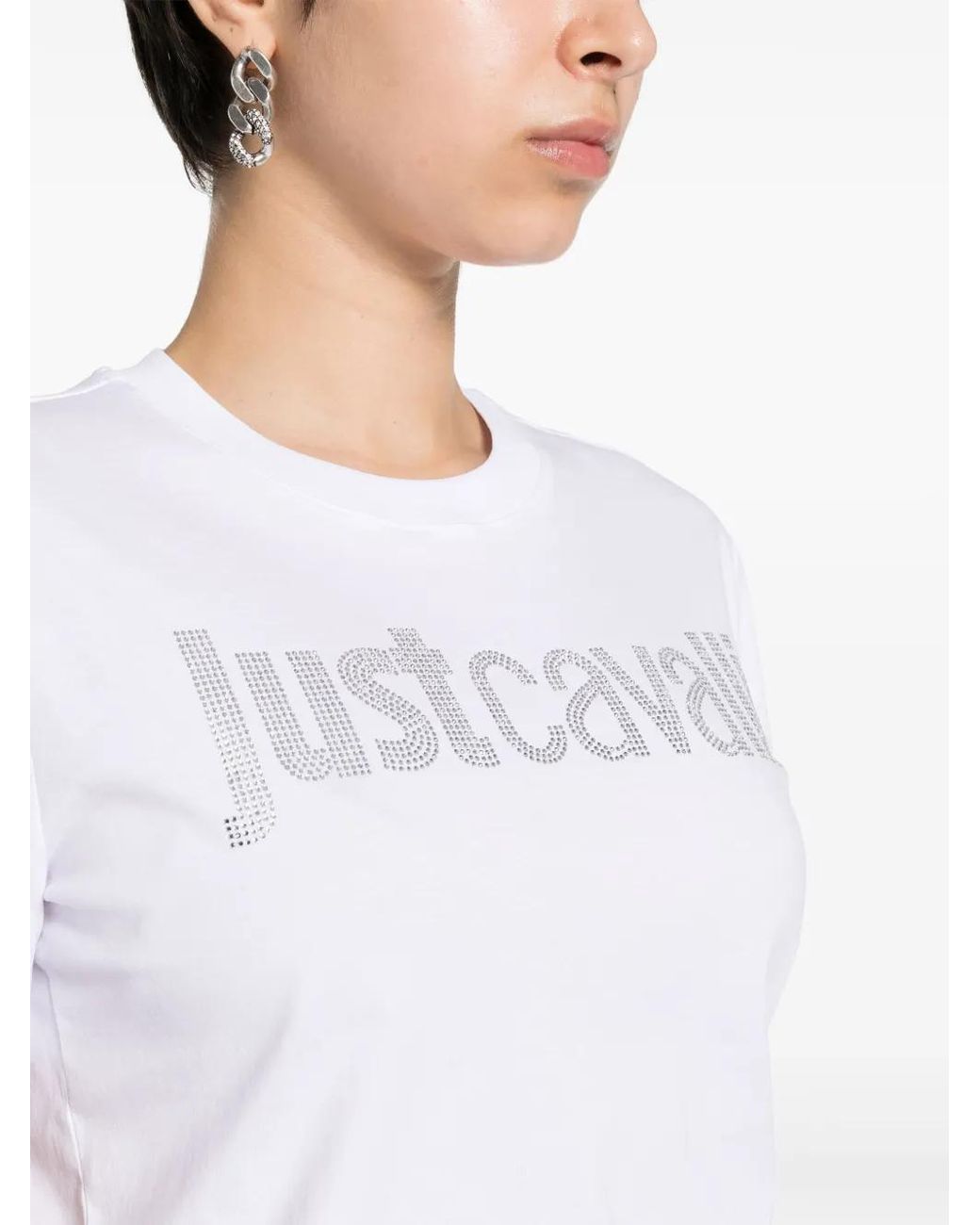 Just Cavalli White Logo-Embellished Cotton T-Shirt