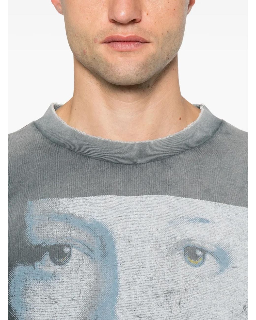 ERCOLE STUDIO Gray Graphic-Print Raw-Edge T-Shirt for men