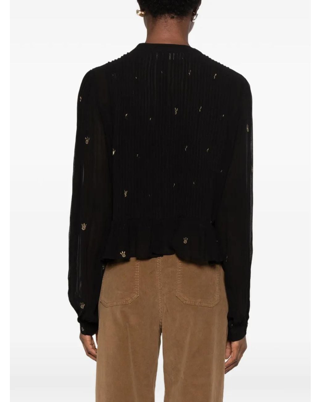 MAISON HOTEL Black Catherine Embroidered Pleated Blouse