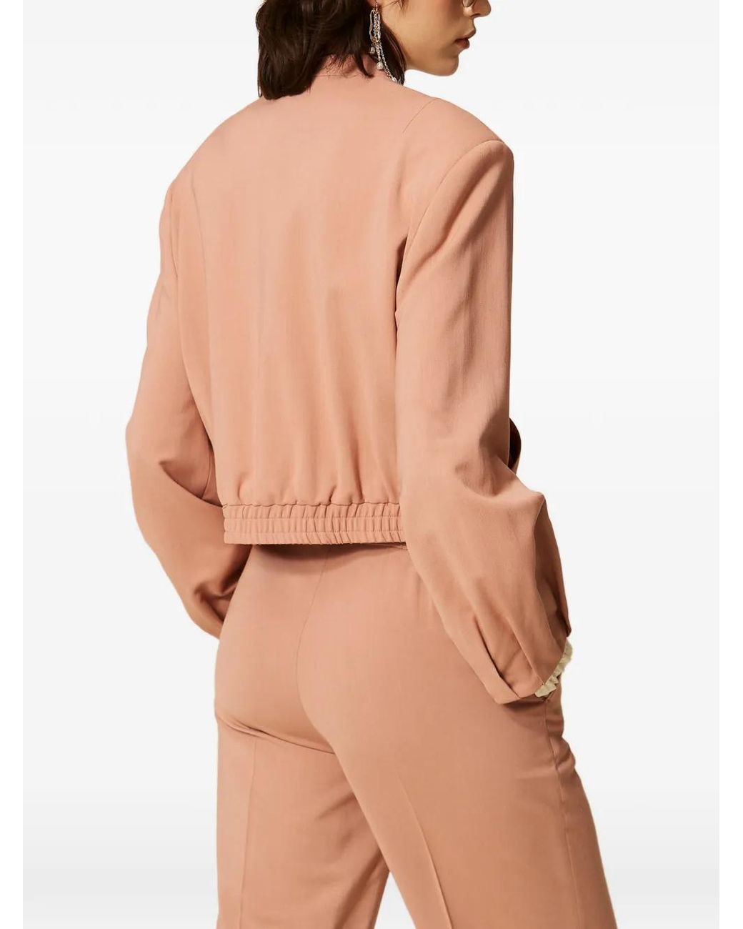 Twinset Pink Twill Bomber Jacket With Pockets