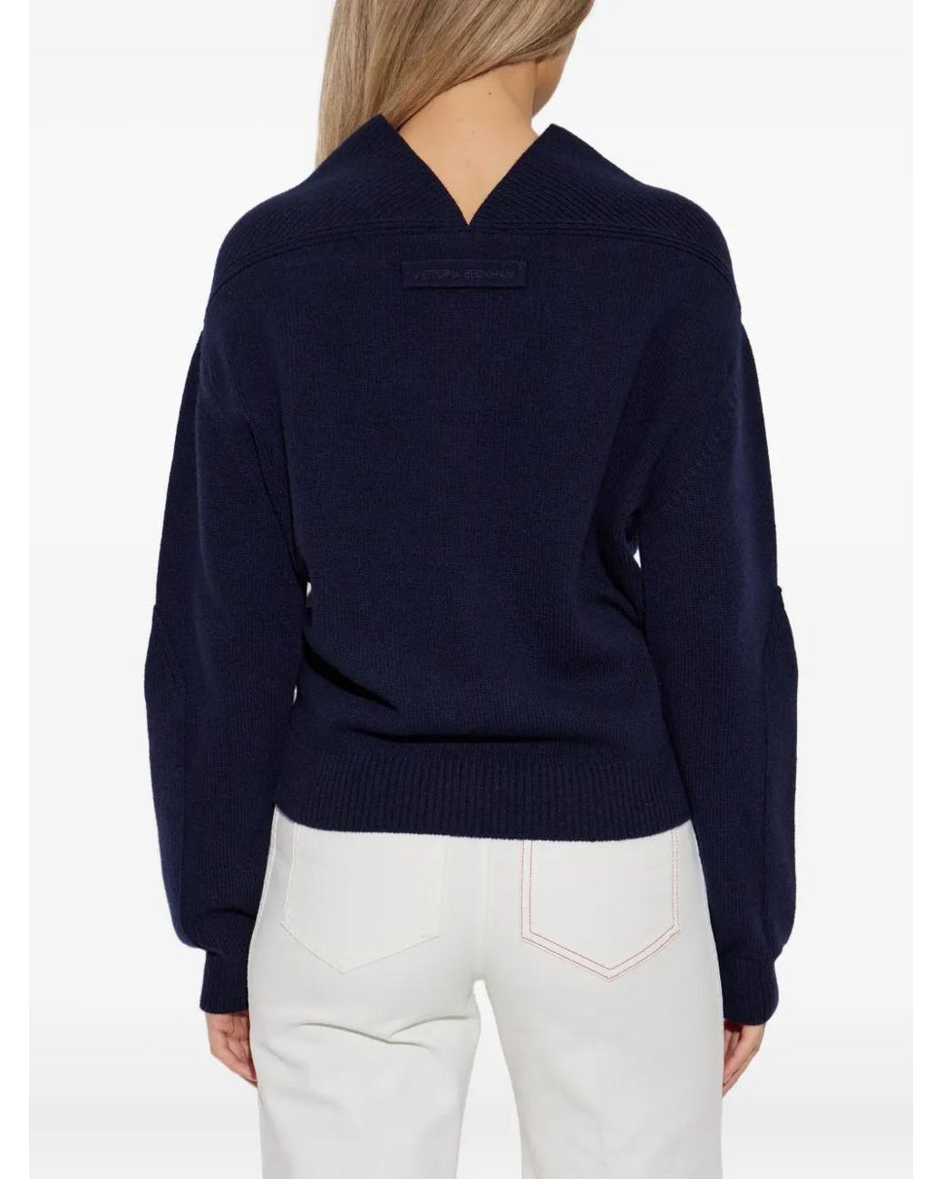 Victoria Beckham Blue Cashmere Blend V-Neck Jumper Clothing