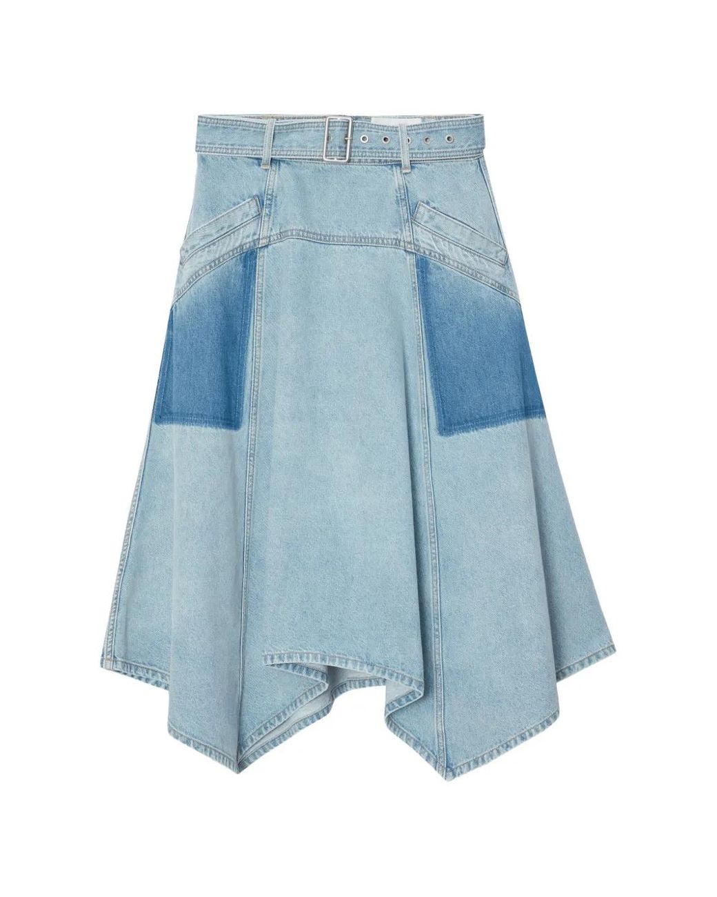 3.1 Phillip Lim Blue Patchwork Belted Midi Skirt