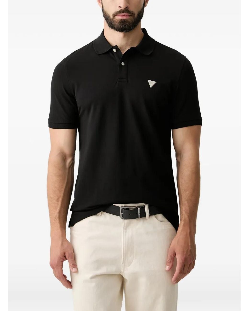 Guess Black Polo À Patch Logo for men