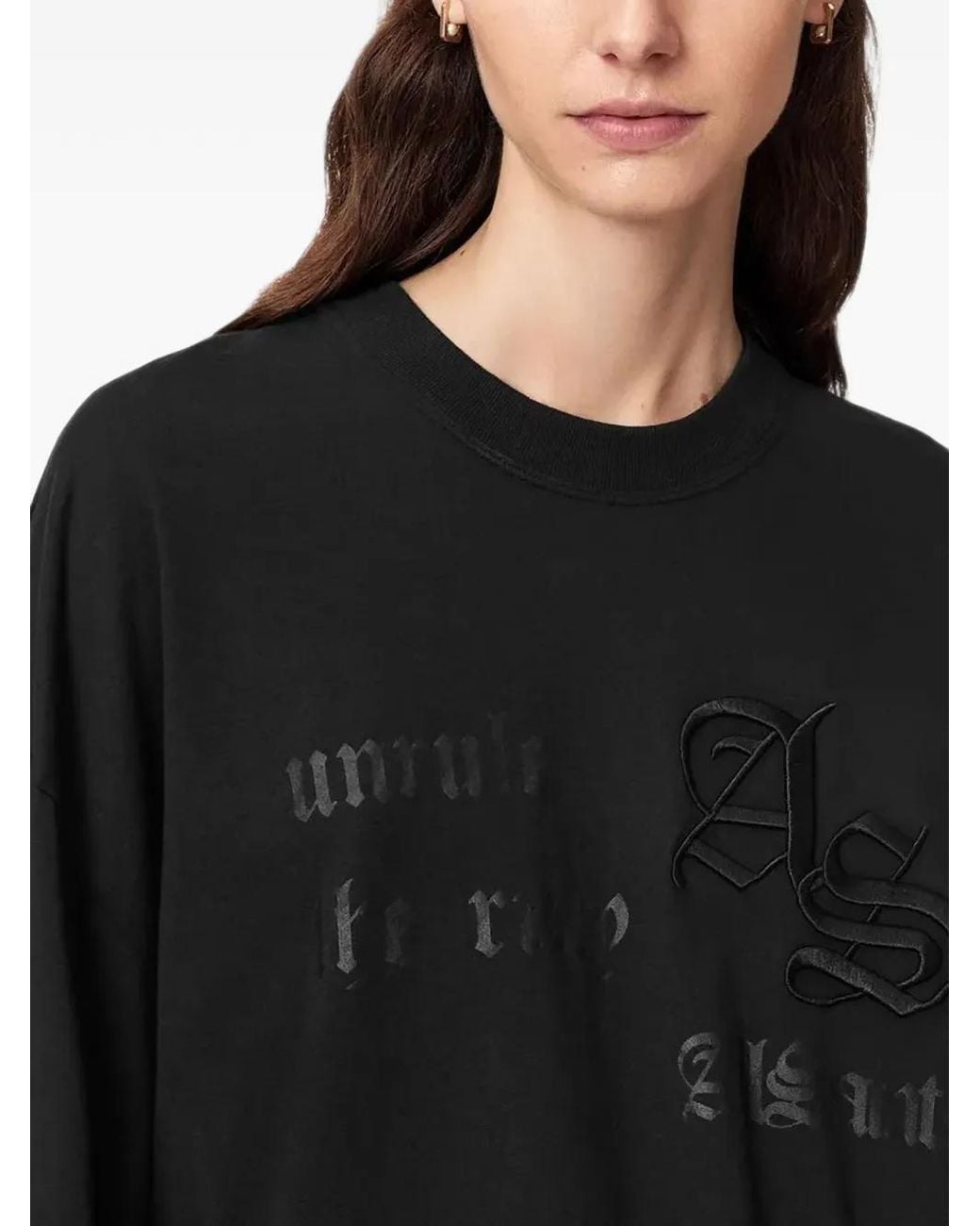 AllSaints Black Logo-Embroidered Long-Sleeves T-Shirt
