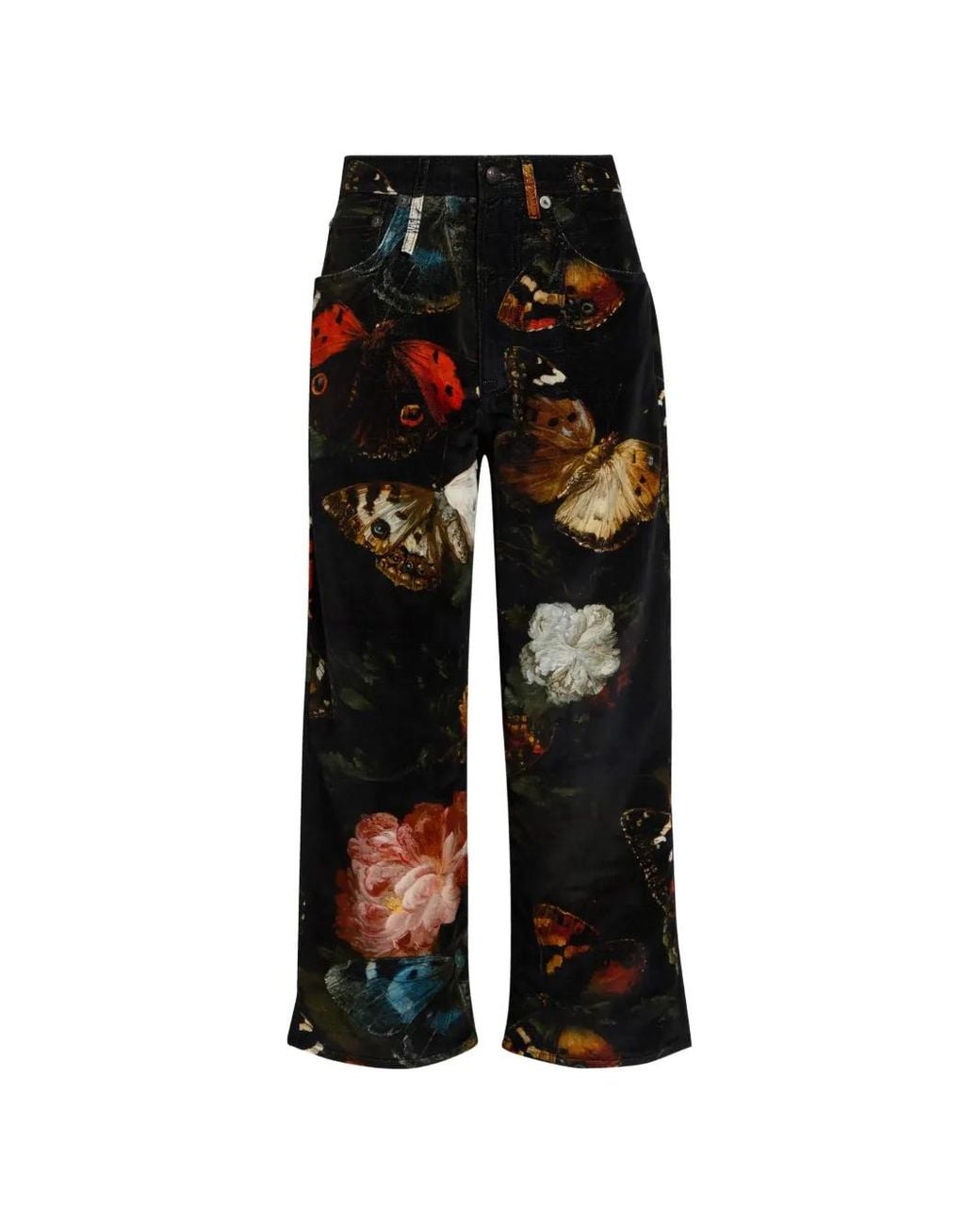 R13 Black X-Boyfriend Butterfly-Print Velvet Trousers