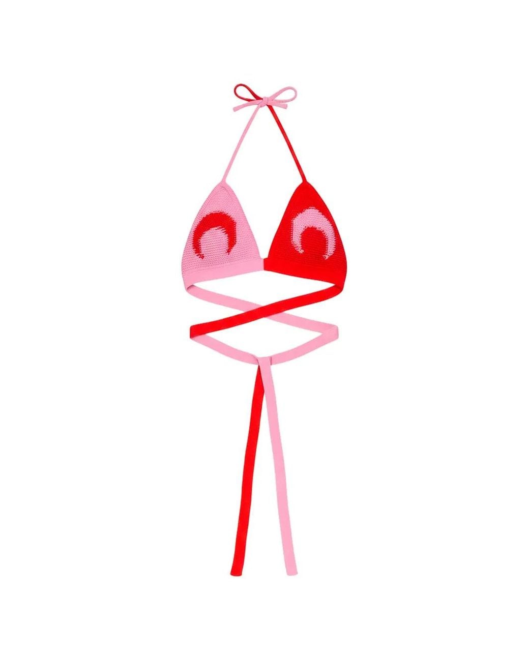 MARINE SERRE Red Crochet Moon Bikini Top