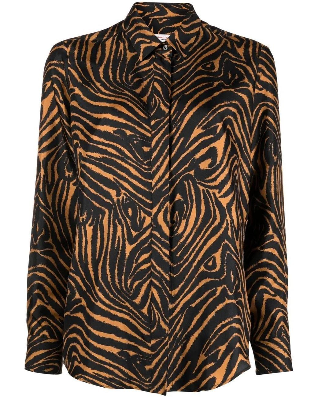 Alberto Biani Black Zebra-Print Silk Shirt