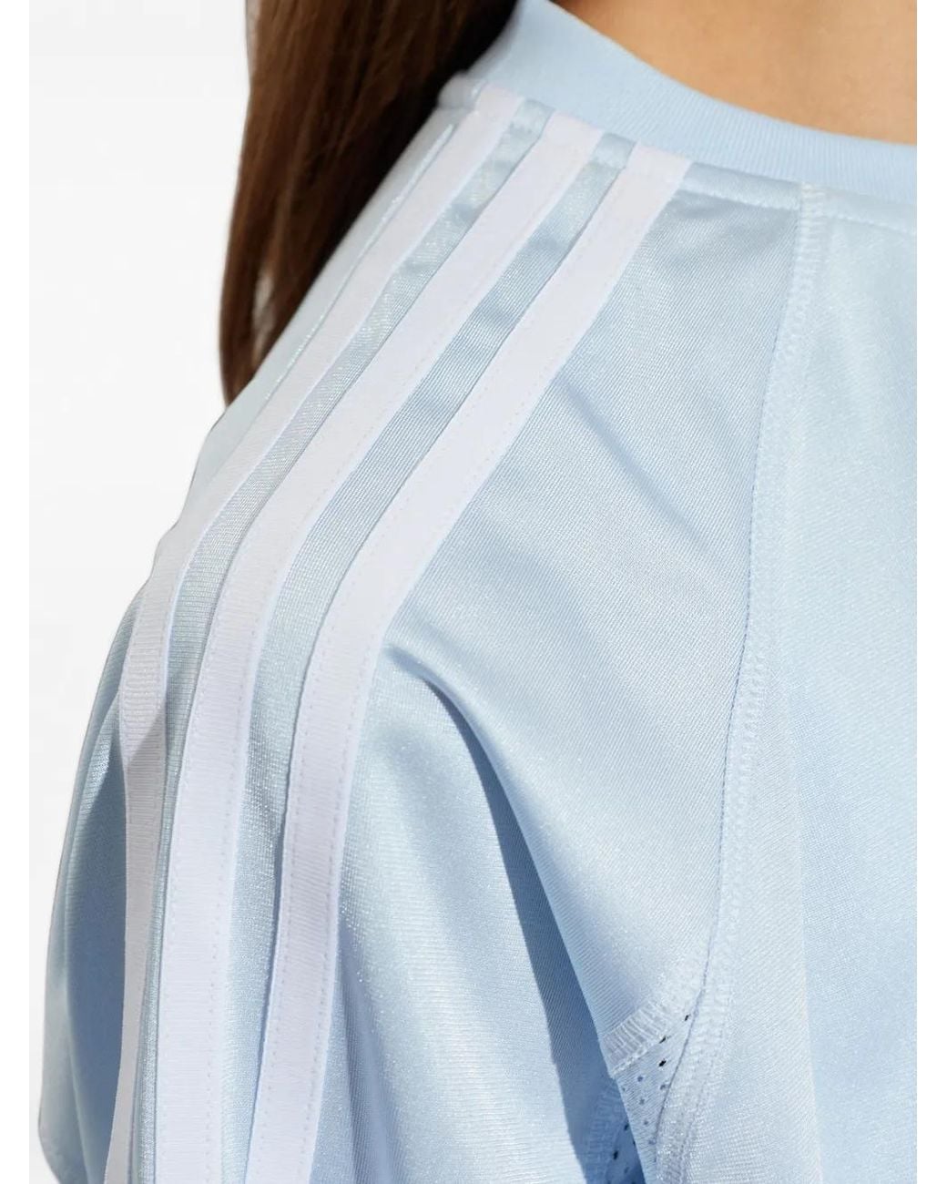 Adidas Blue Logo-Print Mesh-Panel T-Shirt