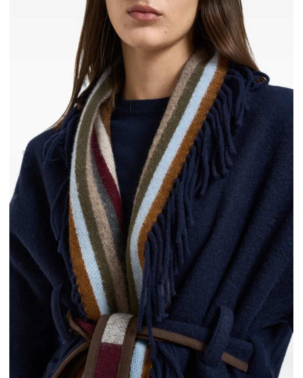 Bazar Deluxe Blue Fringe-Trim Belted Coat