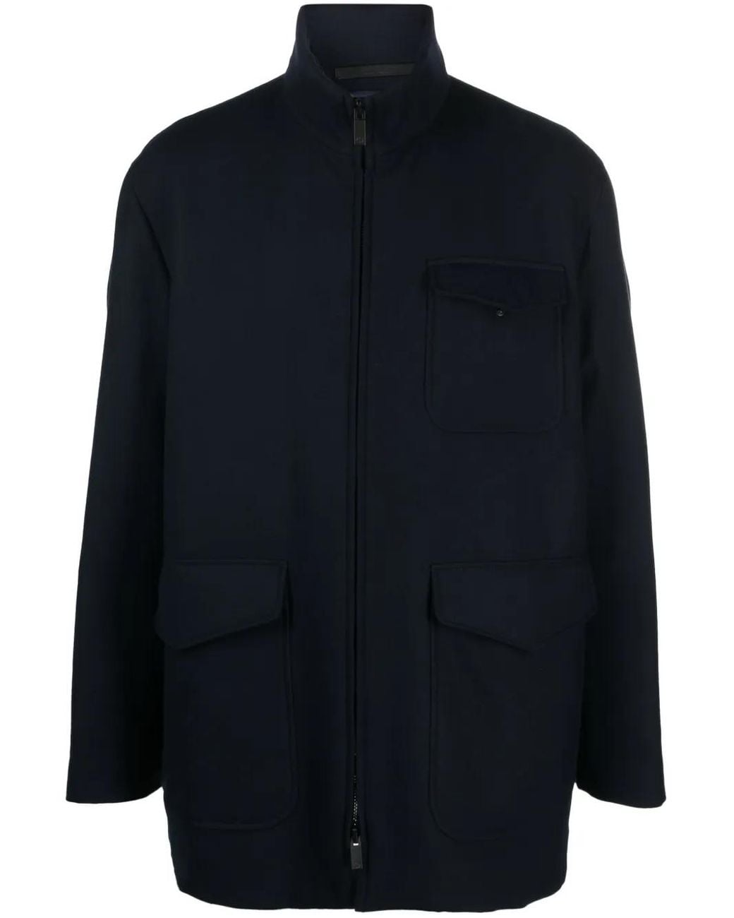 Giorgio Armani Blue Zip-Up Virgin Wool Coat for men